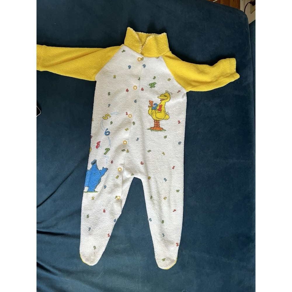 Vintage Sesame Street Big Bird Baby Footed Pajamas Made in USA Sleeper JC Penny
